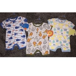 3x BabyBoy Rompers Size0-3m Whales, Lions, Elephants SuperCute New 🐳🦁🐘